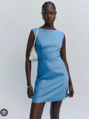 Reformation Avina Linen Dress Parisian Blue